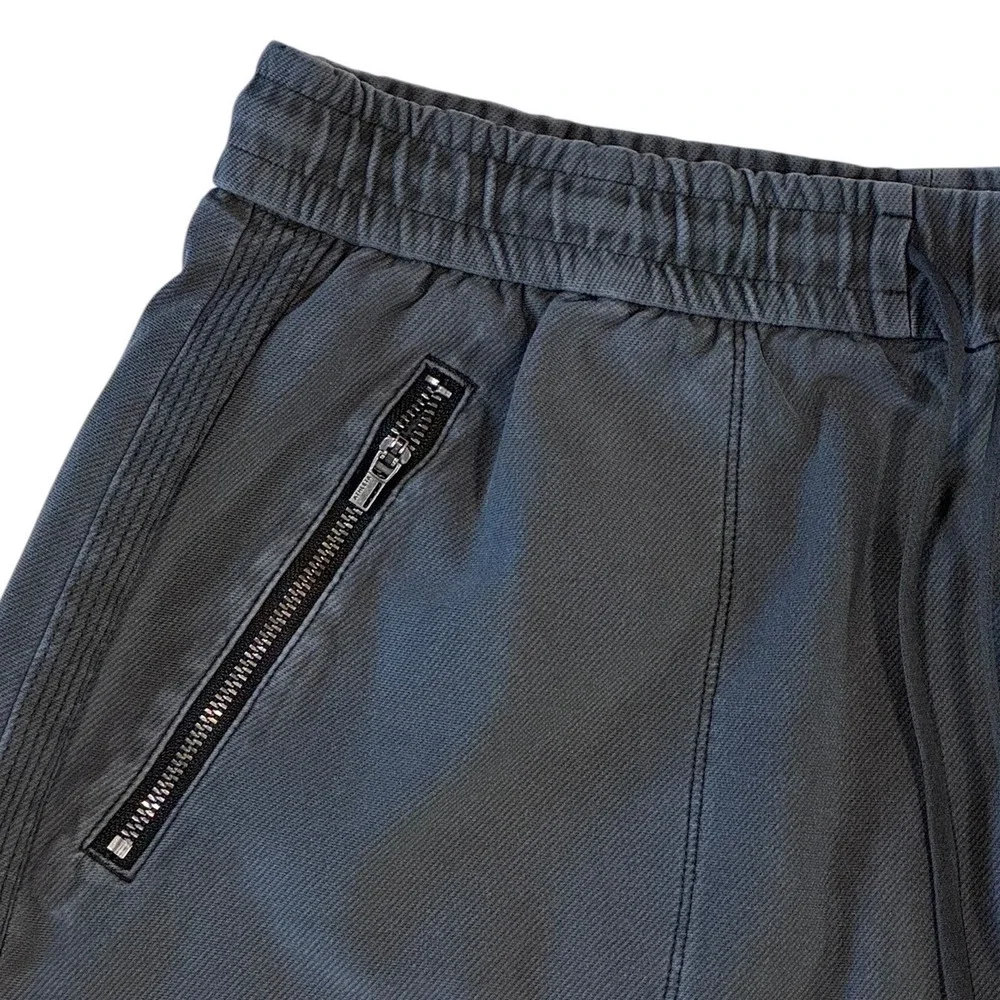 Athleta‎ Womens Washed Black Cotton Twill Skirt Elastic Waist Zip Pockets Size 6